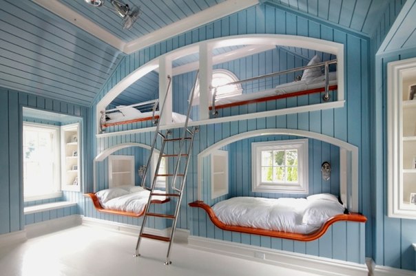 Красивое решение в морской тематике, для загородного дома - интерьер детской комнаты